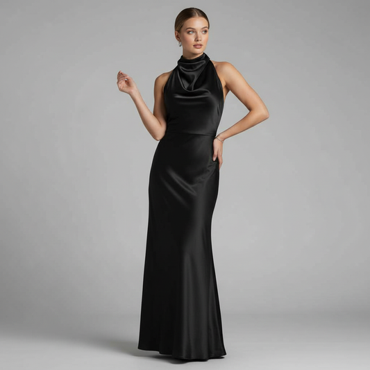 Halter Evening Dress | Elegant Midi Evening Gown for Women