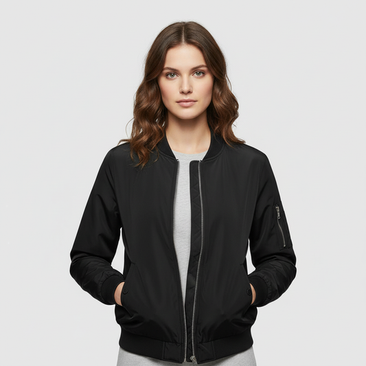 Women's Slim Fit Short Bomber Jacket | Casual Zipper Design